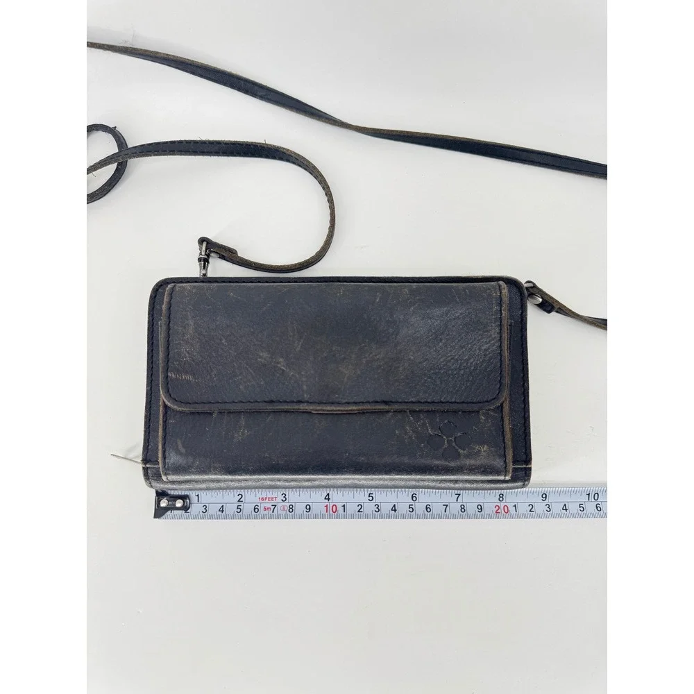 Patricia Nash Vintage Distressed Leather Crossbody Wallet Black Organizer